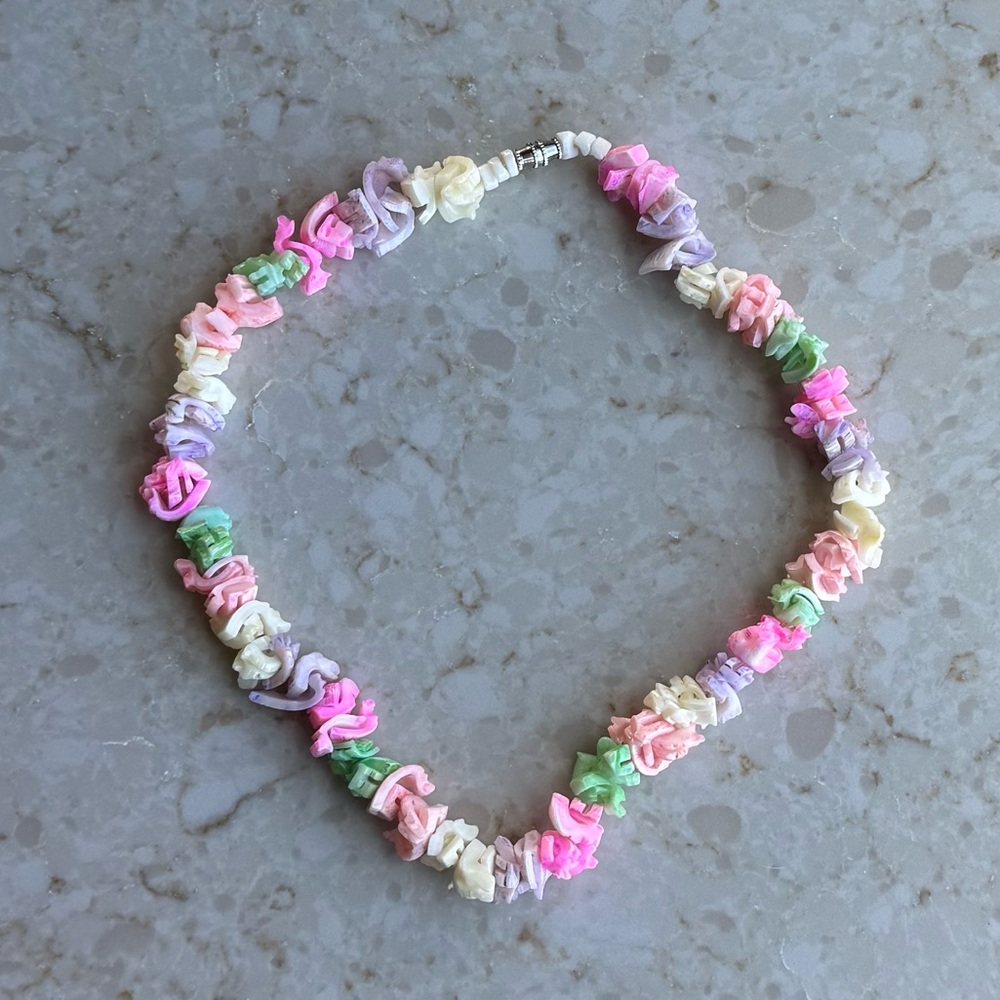 NWOT Tuckernuck Pastel Rainbow Ruffle Shell Necklace - Picture 6 of 6
